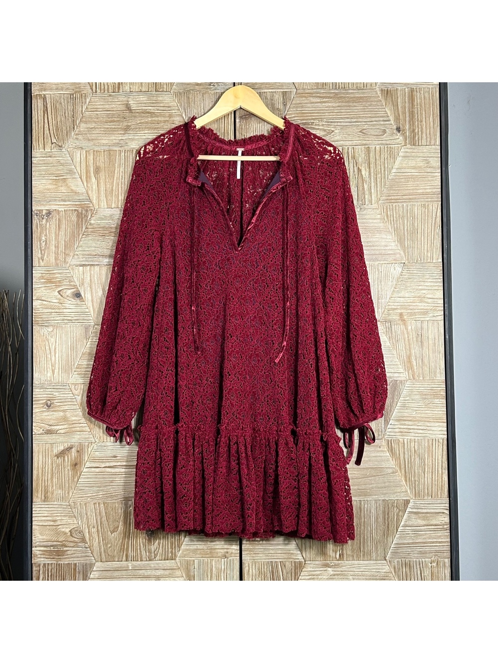 Free People Womens Burgundy Crush Velvet Mini Swing Dress Sz XS Boho